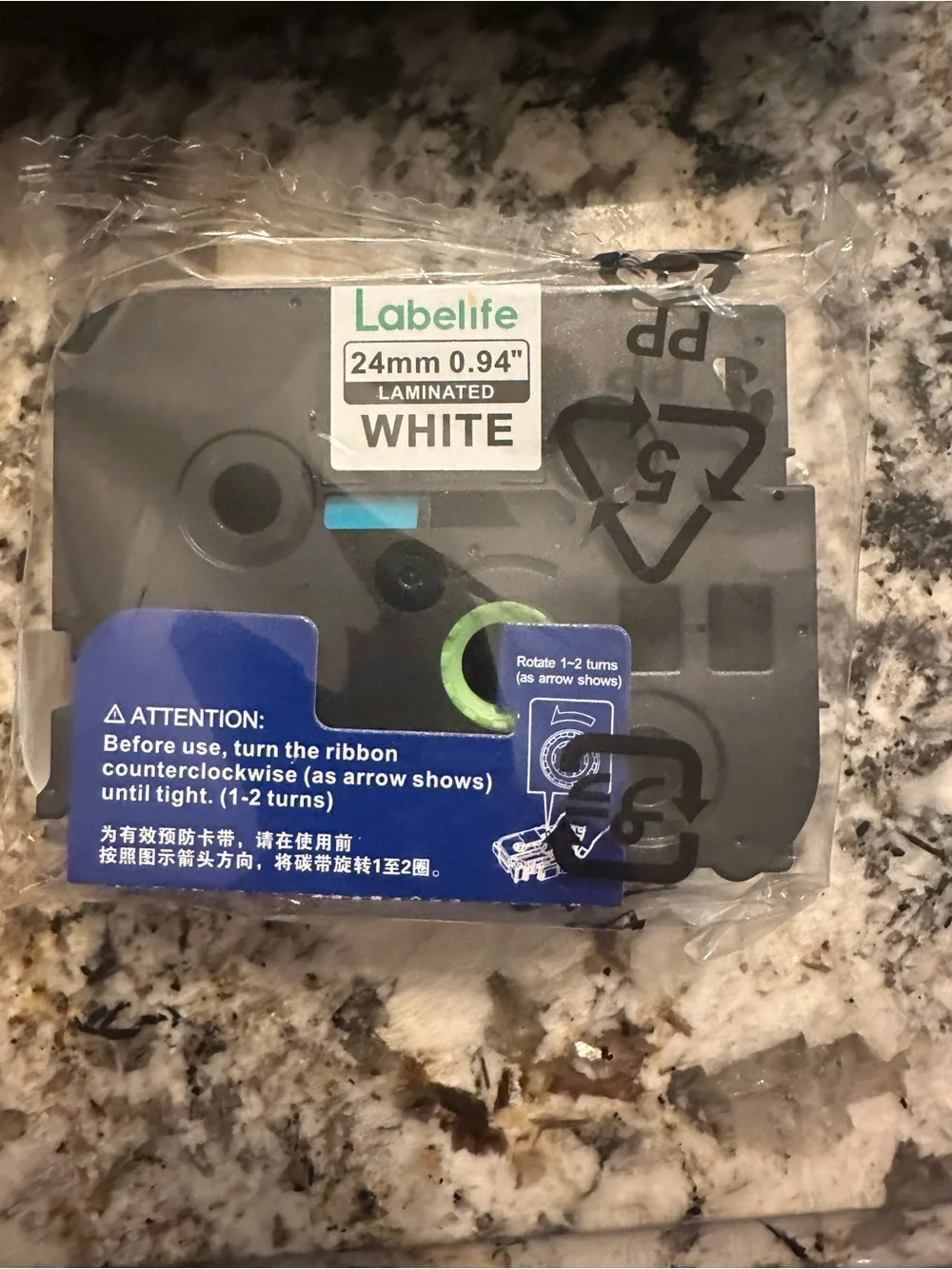 Brother Labelife 24mm Laminated Label Tape Cartridge - Black & White